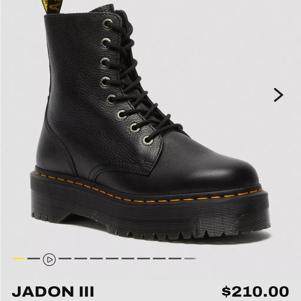 Dr. Martens Black Leather Lace-Up Platform Boot with Yellow Stitching